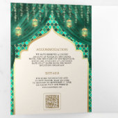 エメラルド金ゴールドフローラカーテンインディアンヒンドゥー結婚ズ 三つ折り招待状 (内部最初)