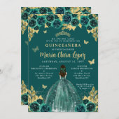 エメラルド金ゴールドフローラバタフライプリンセスキンセアニェラ 招待状 (正面/裏面)