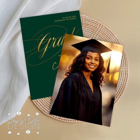 エメラルド金ゴールドミニマル台本の卒業式の写真 招待状