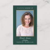 エメラルド金ゴールド写真葬儀記念祈りの言葉カード 名刺 (正面)