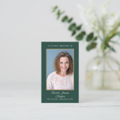 エメラルド金ゴールド写真葬儀記念祈りの言葉カード 名刺 (スタンド正面)