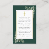エメラルド金ゴールド写真葬儀記念祈りの言葉カード 名刺 (裏面)