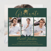 エメラルド金ゴールド台本卒業4写真卒業 案内状 (正面/裏面)