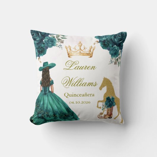 エメラルド金ゴールド女性のカーボーイキンセアニェラパーティー クッション (正面)