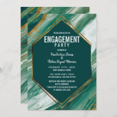 エメラルド金ゴールド抽象芸術アガテマーブル婚約 招待状 (正面/裏面)