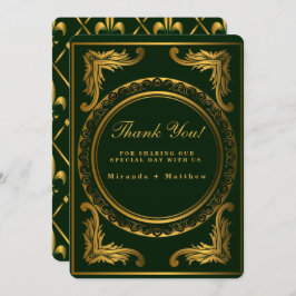 エメラルド金ゴールド結婚オーナメントサンキューカード 招待状