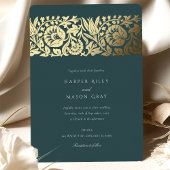 エメラルド金ゴールド結婚フローラ 箔招待状