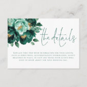 エメラルド金ゴールド花模様QRコード詳細結婚 エンクロージャーカード (正面)