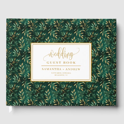 エメラルド離れグリーン結婚金ゴールドのゲストブック ゲストブック (正面)
