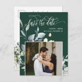 エメラルド離れグリーンQRコード写真の日付を保存 案内ポストカード (正面/裏面)