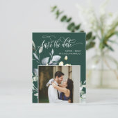 エメラルド離れグリーンQRコード写真の日付を保存 案内ポストカード (スタンド正面)