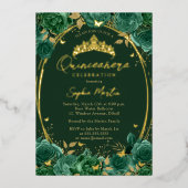 エメラルド魅惑的なフローラバタフライキンセアニェラ 箔招待状 (正面)