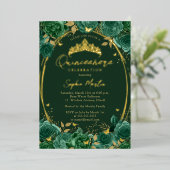 エメラルド魅惑的なフローラバタフライキンセアニェラ 箔招待状 (立ち正面)