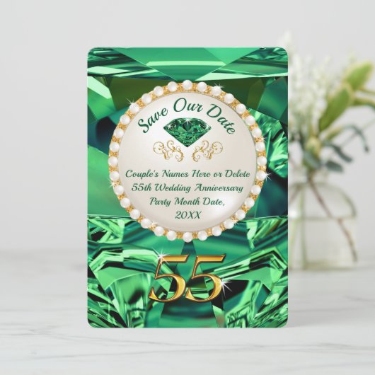 エメラルド55周年記念結婚日を保存 招待状 (スタンド正面)