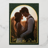 エメラルド・アイボリー・ゴールド・フォイル写真付きSave the Date 箔招待状 (正面)