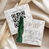 エメラルド アゲート 大理石 結婚式 QRコード RSVP エンクロージャーカード