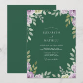 エメラルド+アメジスト+葉っぱの結婚式 招待状 (正面/裏面)