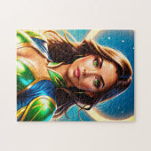 エメラルド・アンド・金ゴールド・アルモの女性スーパーヒーローポートレート ジグソーパズル (横)