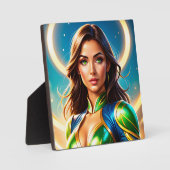 エメラルド・アンド・金ゴールド・アルモの女性スーパーヒーローポートレート フォトプラーク (正面)