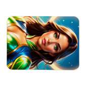 エメラルド・アンド・金ゴールド・アルモの女性スーパーヒーローポートレート マグネット (横)