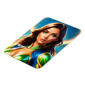 エメラルド・アンド・金ゴールド・アルモの女性スーパーヒーローポートレート マグネット (左側)