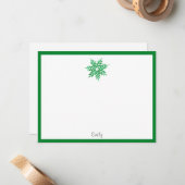 エメラルド ウォーターカラー スノーフレーク ノートカード (正面/裏面インサイチュ)