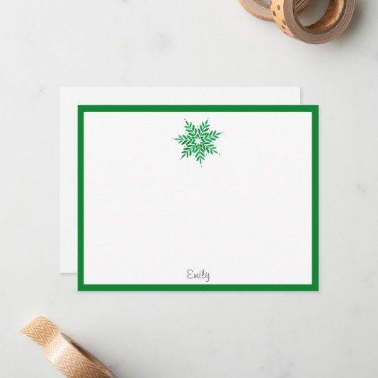 エメラルド ウォーターカラー スノーフレーク ノートカード (正面/裏面インサイチュ)