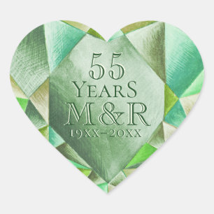 エメラルド ウォーターカラー ハート 55周年結婚記念日 ハートシール