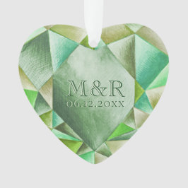 エメラルド ウォーターカラー ハート 55周年 結婚記念日 オーナメント