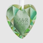 エメラルド ウォーターカラー ハート 55周年 結婚記念日 オーナメント (正面)