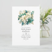 エメラルド、クリーム、金ゴールドフローラ結婚の 招待状 (スタンド正面)