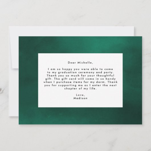 エメラルド・グリーン・ウォーター・カラー・クリスタル写真卒業 サンキューカード (裏面)