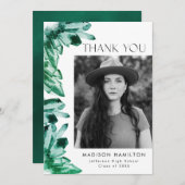 エメラルド・グリーン・ウォーター・カラー・クリスタル写真卒業 サンキューカード (正面/裏面)
