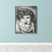 エメラルド・ゲイズ - 超現実的な木炭の肖像画アート キャンバスプリント (インサイチュ (ウッドフロア))