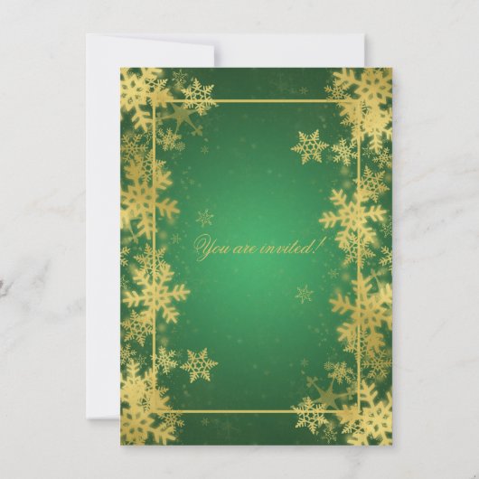 エメラルド&ゴールドフォイル雪片クリスマスパーティー 招待状 (裏面)