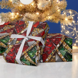 エメラルド ゴールド レッド ダイヤモンド クリスマスモザイク包装 ラッピングペーパー