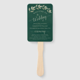 エメラルド&セージ葉ズエレガントウェディングプログラム ハンドファン