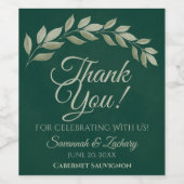 エメラルド&セージ葉ズ素朴の結婚感謝 ワインラベル (シングルラベル)