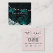 エメラルド&バラ金ゴールド水彩大理石アガテギルド スクエア名刺 (正面/裏面)