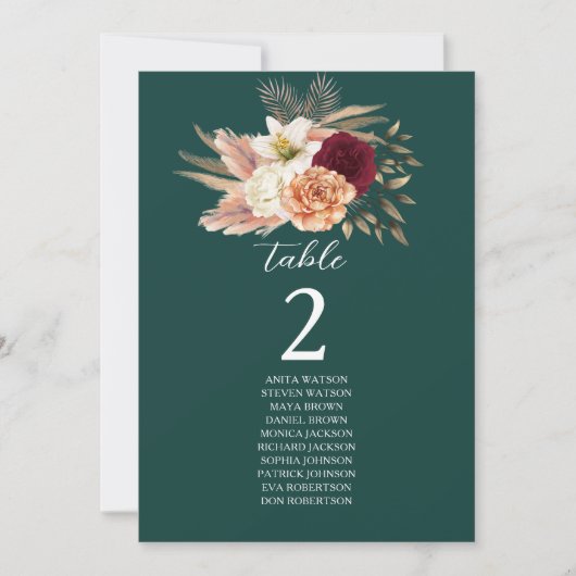 エメラルド バーガンディ フローラル テーブル シーティング (正面)