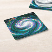 エメラルド&パープル銀河系 スクエアペーパーコースター (アングル)