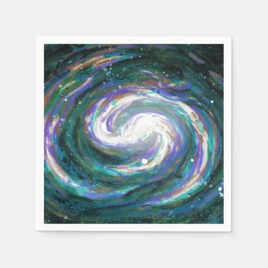 エメラルド&パープル銀河系 スタンダードカクテルナプキン (正面)