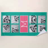 エメラルド&ピンクインスタグラム8フォトコラージモノグラム ビーチタオル (正面)