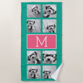 エメラルド&ピンクインスタグラム8フォトコラージモノグラム ビーチタオル (正面)