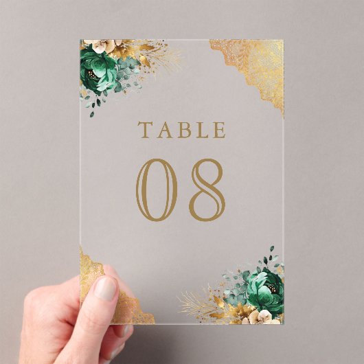 エメラルド フローラルレース ウェディング アクリル テーブル ナンバー アクリル招待状 (インサイチュ (ポータブル))