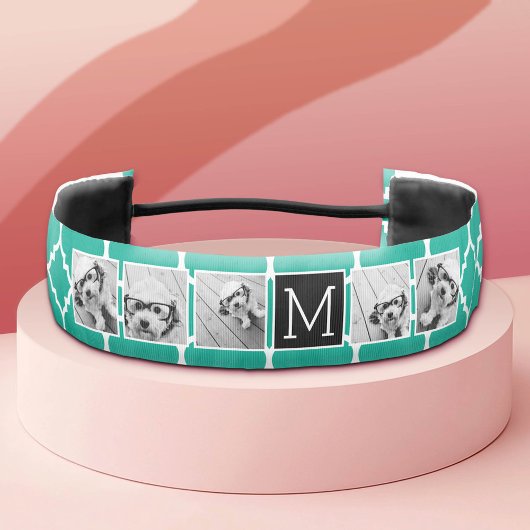 エメラルド&ブラックインスタグラム5フォトコラージモノグラム アスレチックヘッドバンド