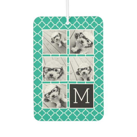 エメラルド&ブラックインスタグラム5フォトコラージモノグラム カーエアーフレッシュナー (正面)