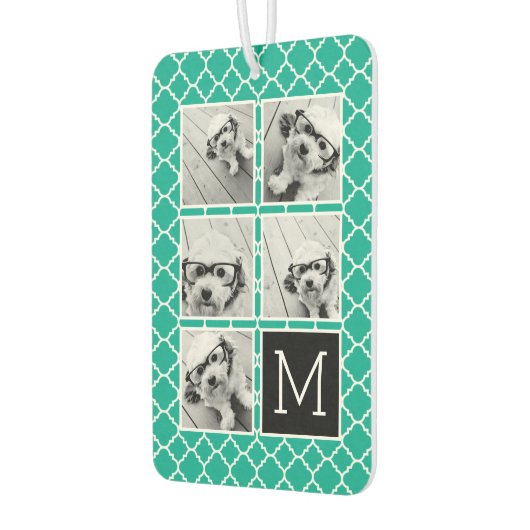 エメラルド&ブラックインスタグラム5フォトコラージモノグラム カーエアーフレッシュナー (左)