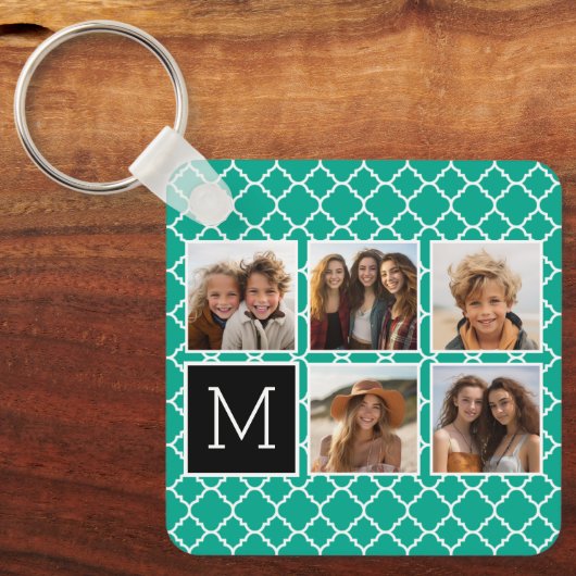 エメラルド&ブラックインスタグラム5フォトコラージモノグラム キーホルダー (正面)