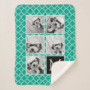 エメラルド&ブラックインスタグラム5フォトコラージモノグラム シェルパブランケット